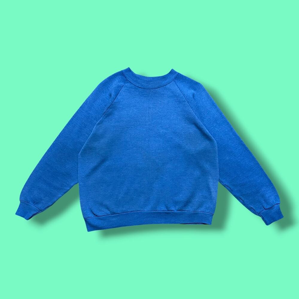 Vintage 80s Raglan Sweatshirt Blank Crewneck Pullover Royal Blue Womens Medium